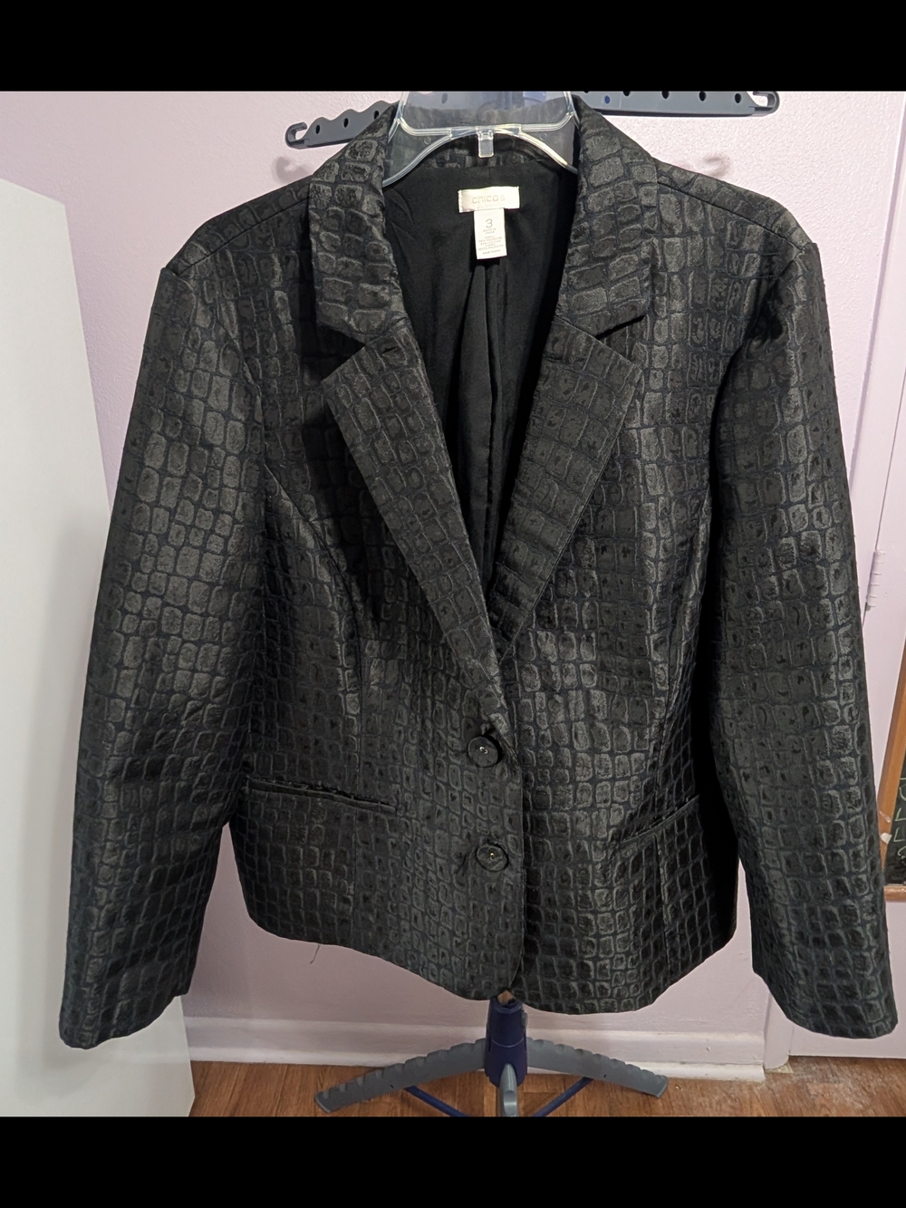 Chico's Black Croc-Embossed Blazer Jacket